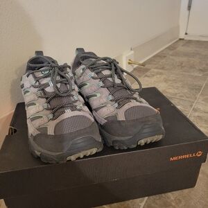 Merrell Women's MOAB 2 WTPF Hiking Shoe, Size 9 Wide, Drizzle/Mint